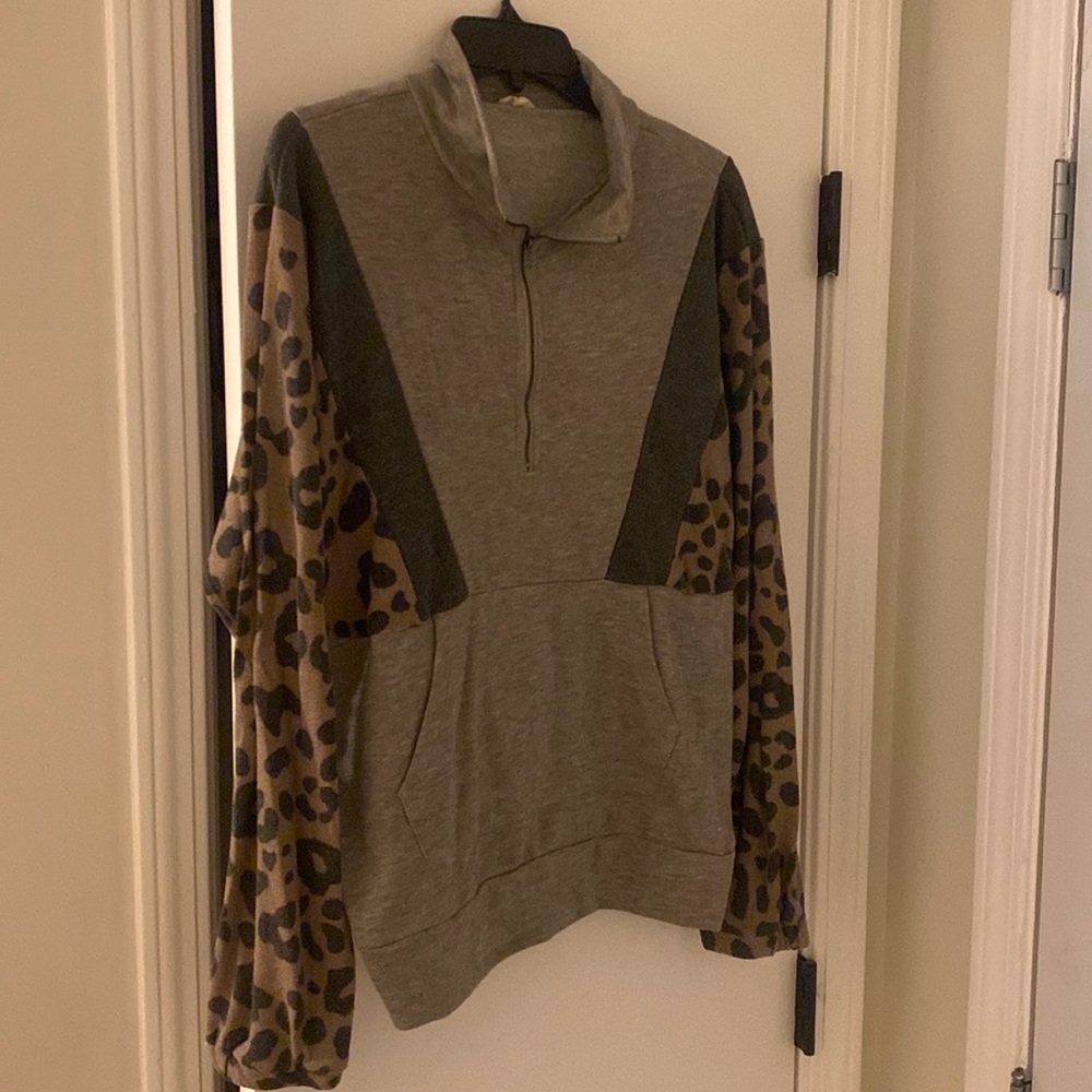 Quarter Zip Cheetah Print Sweatshirt